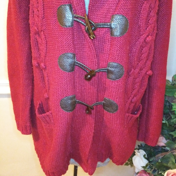 Merona Red Popcorn Stitch Toggle Front Cardigan - Picture 3 of 10